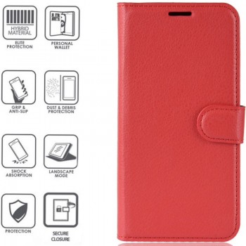 Dirbtinos odos Nokia 3.1 Plus atverčiamas dėklas - raudonas